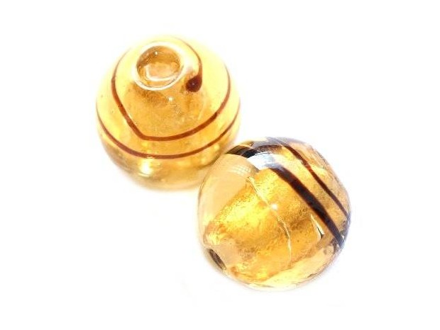 koraliki lampwork kule złoto 12 mm - 2 sztuki