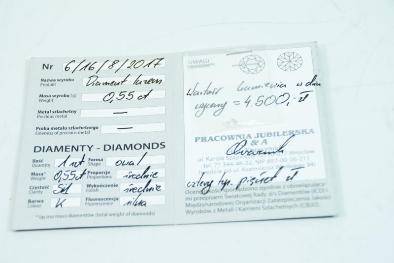 BRYLANT DIAMENT LUZ INWESTYCJA 0.55CT SI1/K