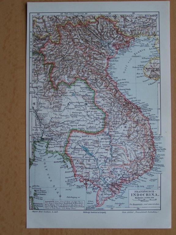 PÓŁWYSEP INDOCHIŃSKI AZJA stara mapa 1908 r.