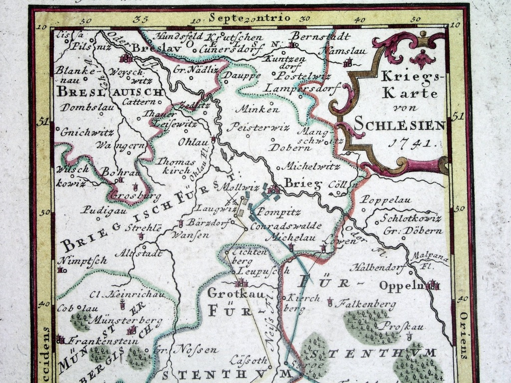 1742 ŚLĄSK MAPA WOJENNA WROCŁAW OPOLE NYSA BRZEG