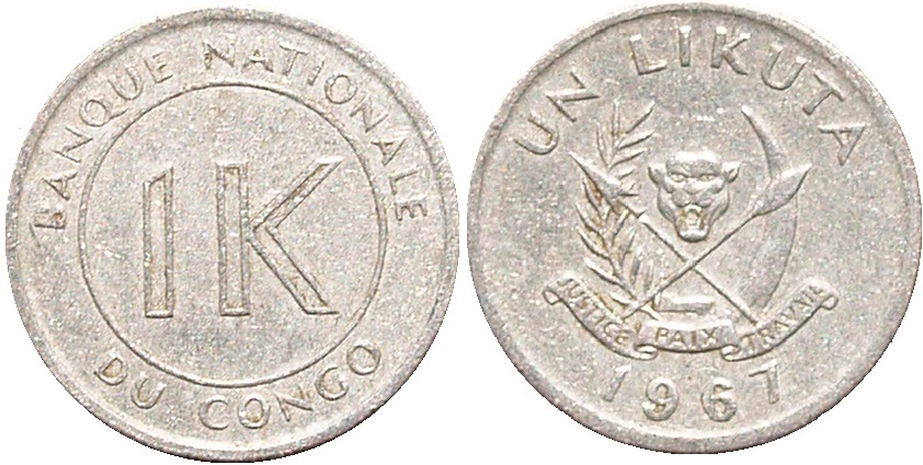 1 likuta 1967 rok Kongo (cena = 61 groszy)