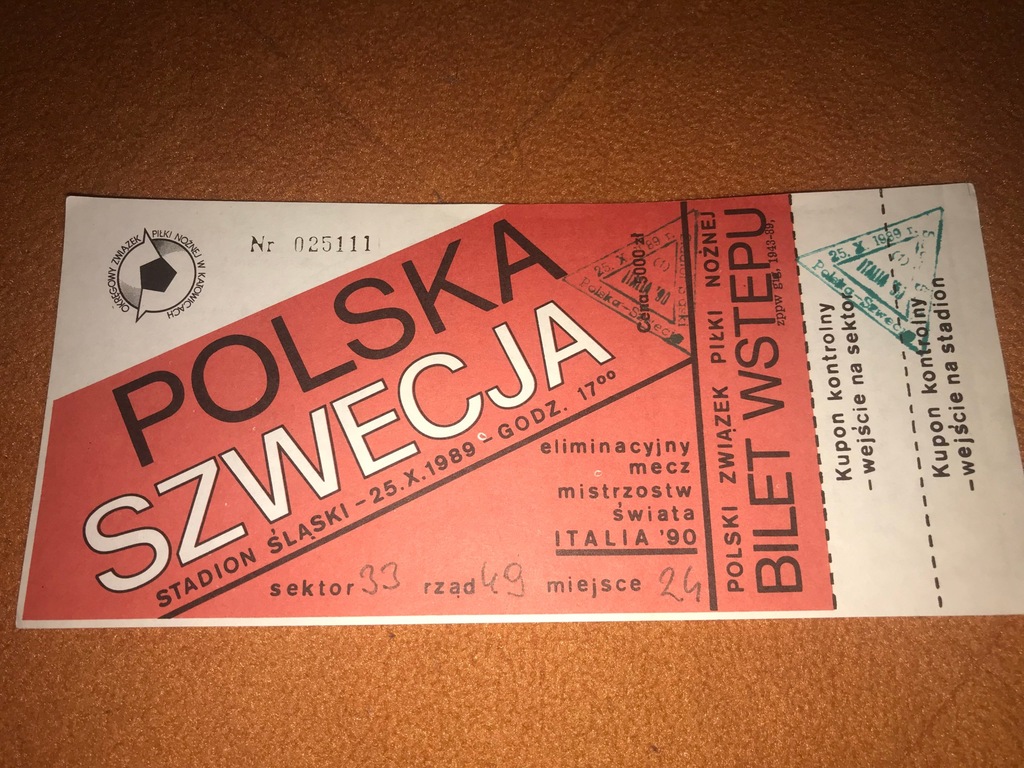 Bilet Polska - Szwecja 1989