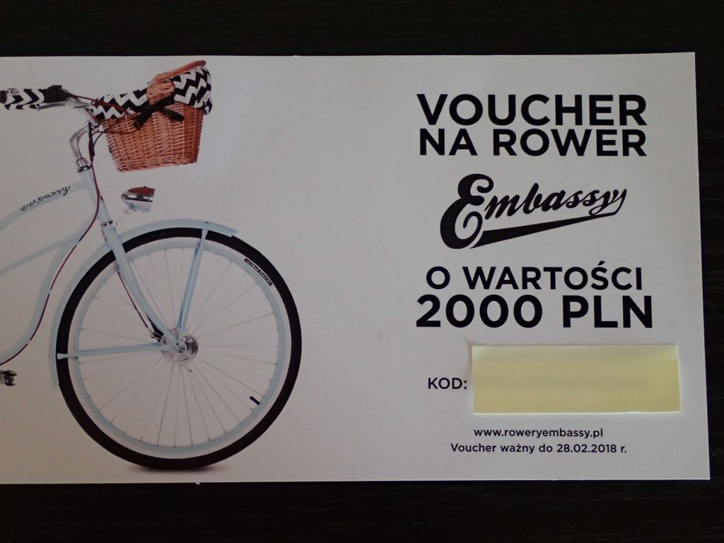 Bon / Voucher na rower Embassy  2000,-  -OKAZJA !