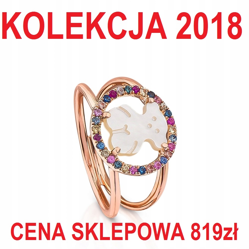 TOUS Pierścionek POZŁACANY SZAFIR VERMEIL PERŁA 14
