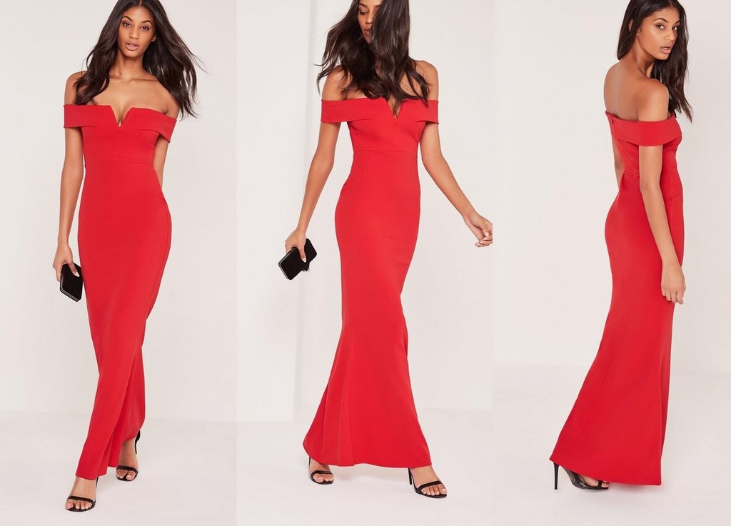MISSGUIDED CZERWONA SUKIENKA BARDOT MAXI 42/XL