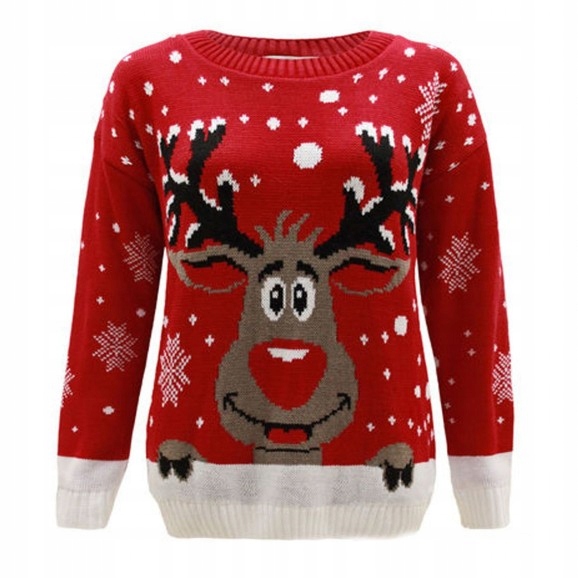 Świąteczny Sweter z Reniferem Czerwony rozmiar M/L