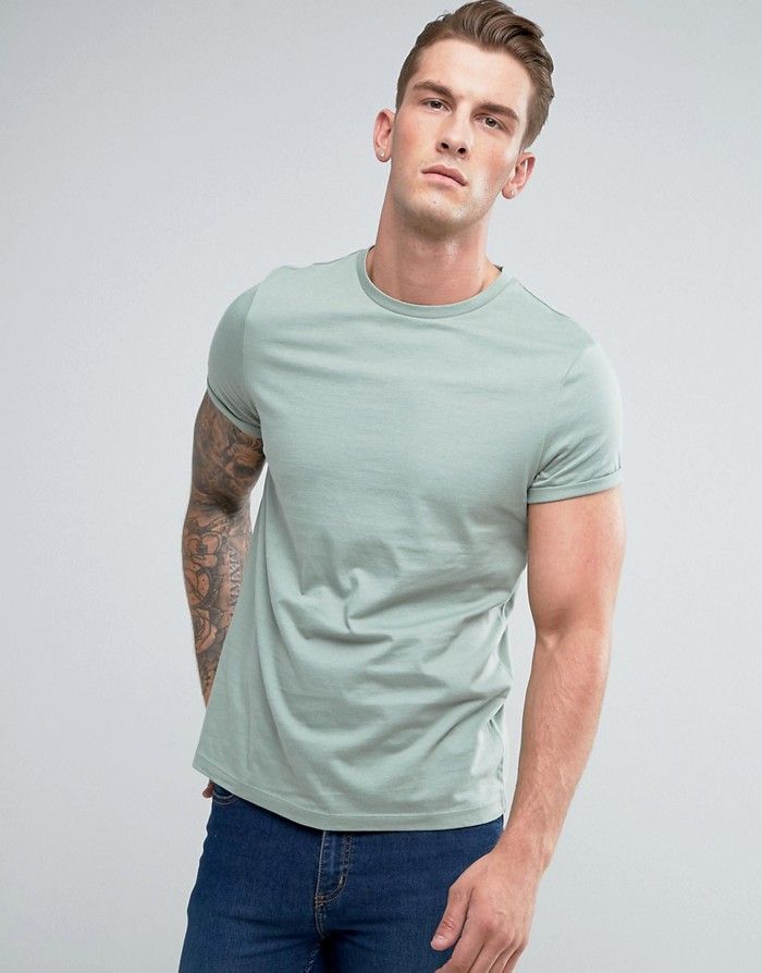 ASO Miętowy t-shirt podwinięte rękawy (XXS)