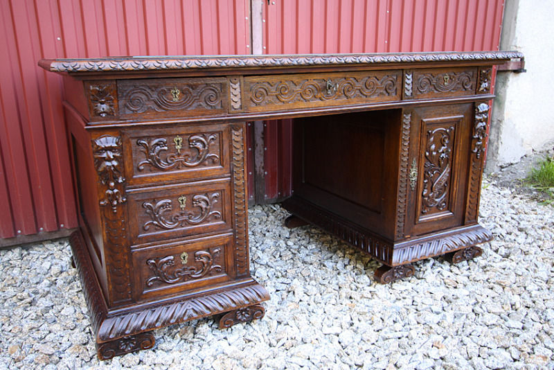 Wyjątkowe biurko XIX wiek, neorensans dębina
