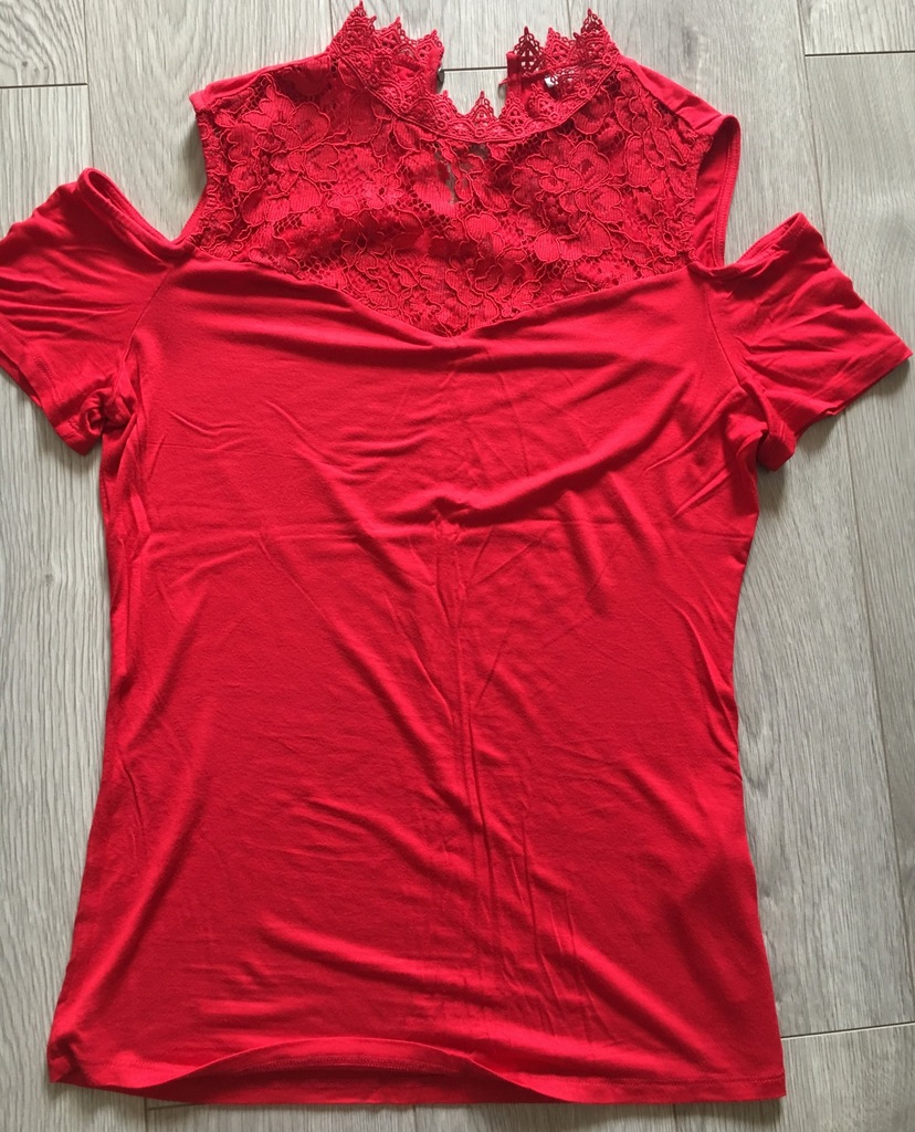 Bluzka czerwona cold shoulders Orsay z koronką r.M