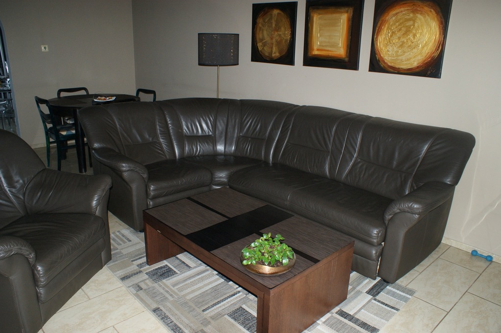 Skórzany komplet wypoczynkowy, sofa + fotel