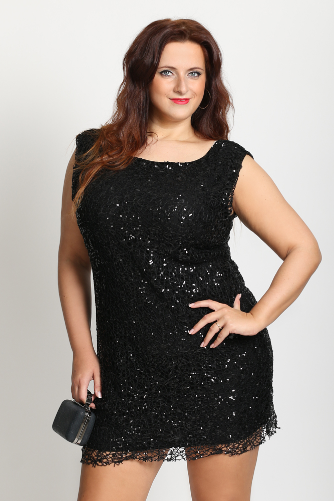 Ma A Czarna Sukienka Sexi Cekiny P Plus Size