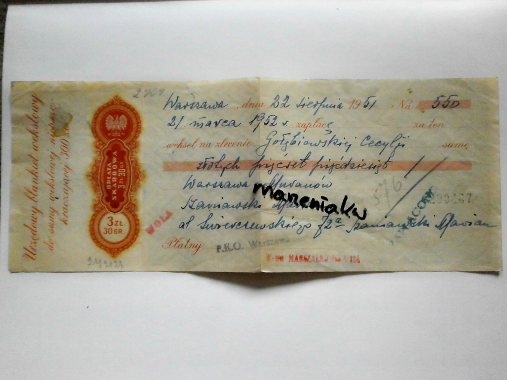 WEKSEL 1951 rok INDOS + PROTEST Ciekawy i rzadki!