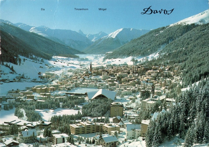 SZWAJCARIA - DAVOS - WIDOK NA MIASTO i ALPY 1980