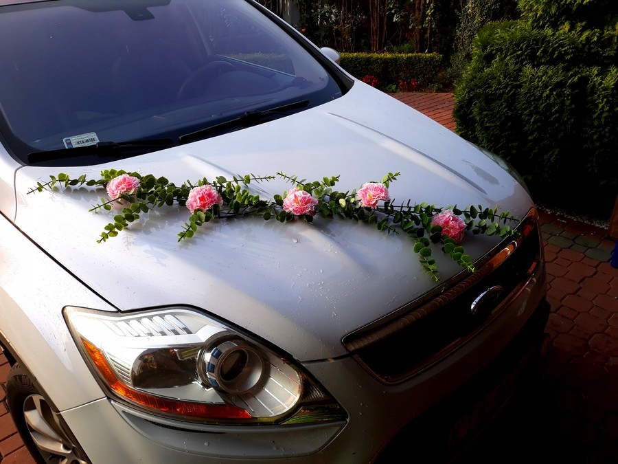 Dekoracja samochodu ozdoby na auto greenery ślub