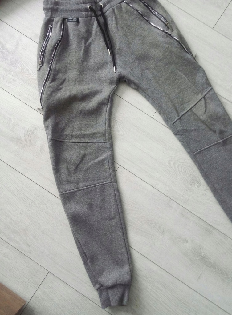 Spodnie dresowe suwaki M/32 zip szare ściągacze