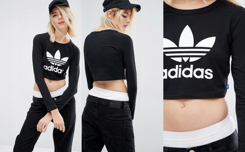 A16i003 Crop Top Dlugi Rekaw Logo Adidas 36 7469842962 Oficjalne Archiwum Allegro