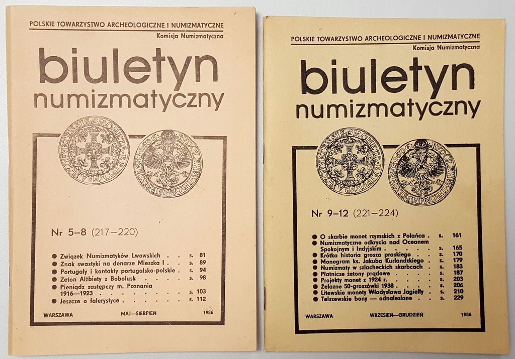 8786. Biuletyn Numizmatyczny 5-8, 9-12/1986 (2szt)