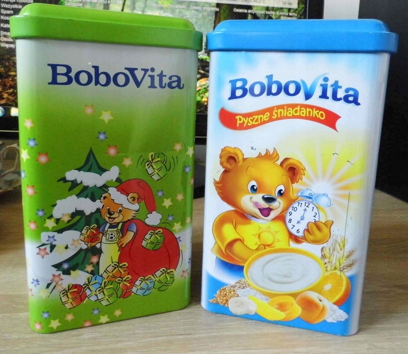 DWIE PUSZKI BoboVita 10,5x10,5x18cm na kaszkę