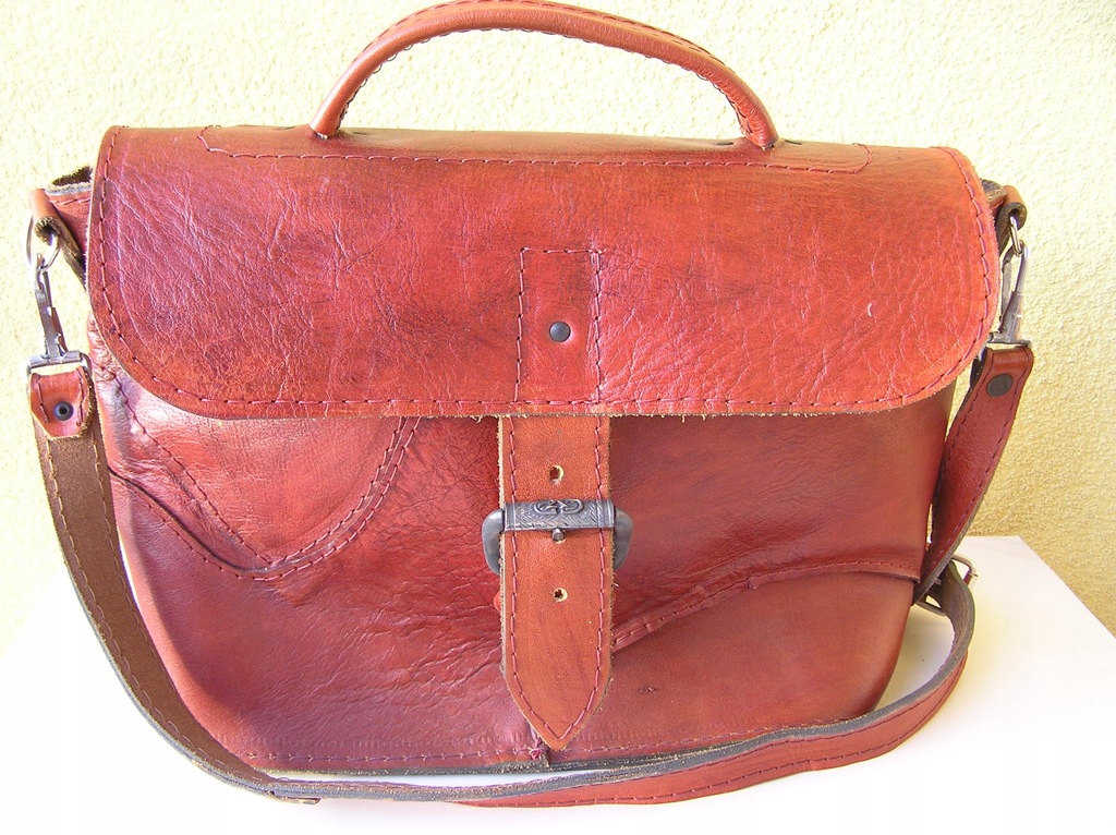 Duża torba czerwona skóra vintage