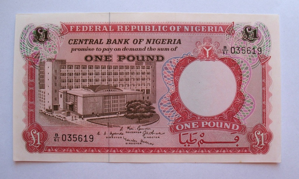 NIGERIA 1 Pound ND/1967 P-8 UNC- PIĘKNY !!!!!!