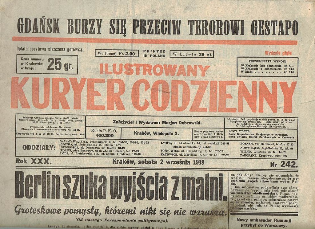 GAZETA z 2 września 1939  ILUSTR. KURYER CODZIENNY