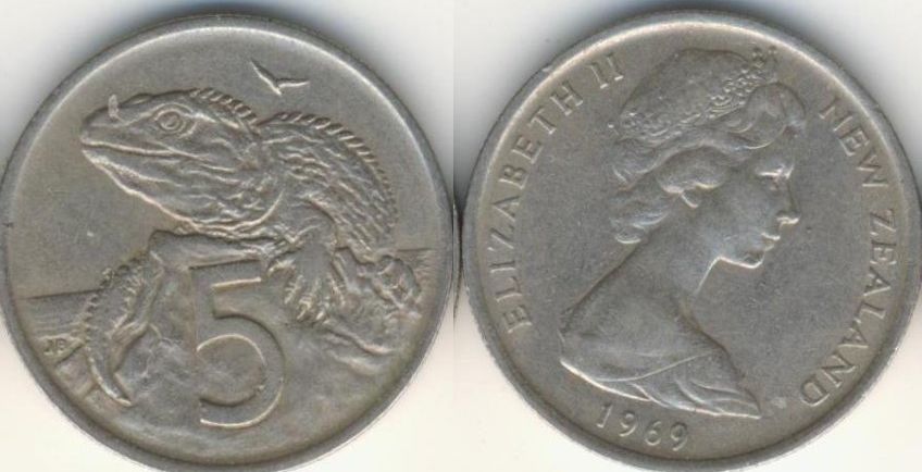 Nowa Zelandia 5 cents 1969 zwierzęta