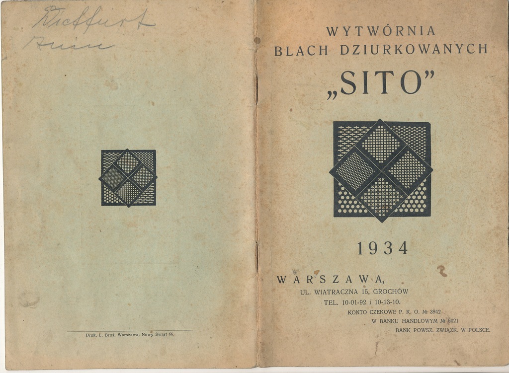 Warszawa 1934 r Wytwórnia Blach Dziurkowanych Sito