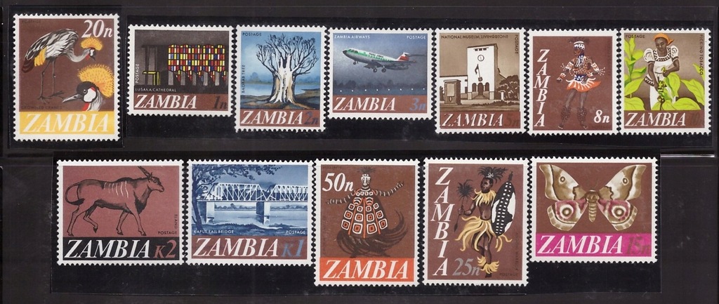 ZAMBIA 1968 - Ptaki, Ssaki.. Mi.39/50 ** MNH