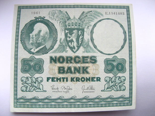 Banknot 50 koron Norwegia 1961 stan 3+  rzadki