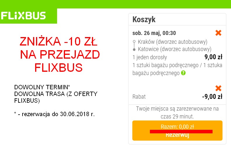 Kupon FLIXBUS -10 zł zniżki podróż DOWOLNY TERMIN