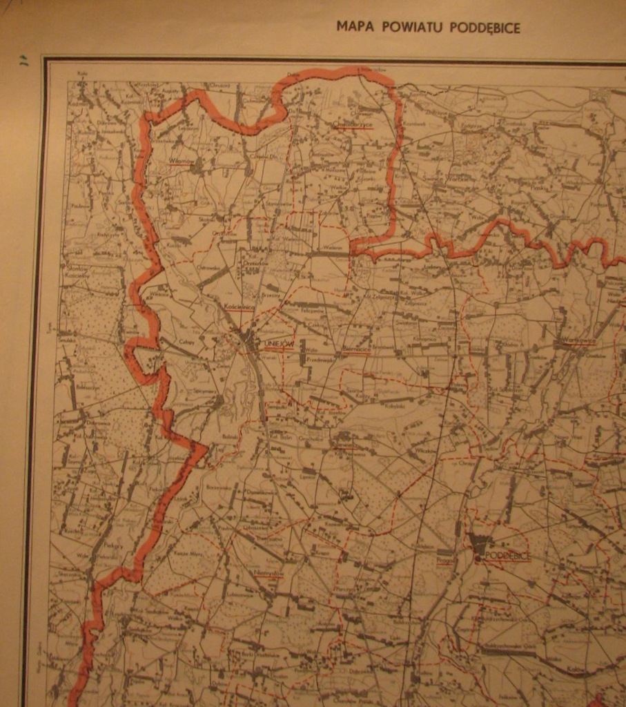 MAPA POWIATU PODDĘBICE ,1970  Wydane przez Państwo
