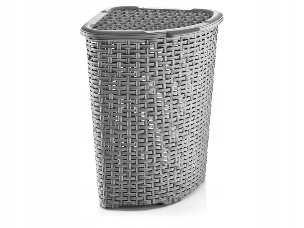 KOSZ NA PRANIE BIELIZNĘ NAROŻNY RATTAN 52L SZARY