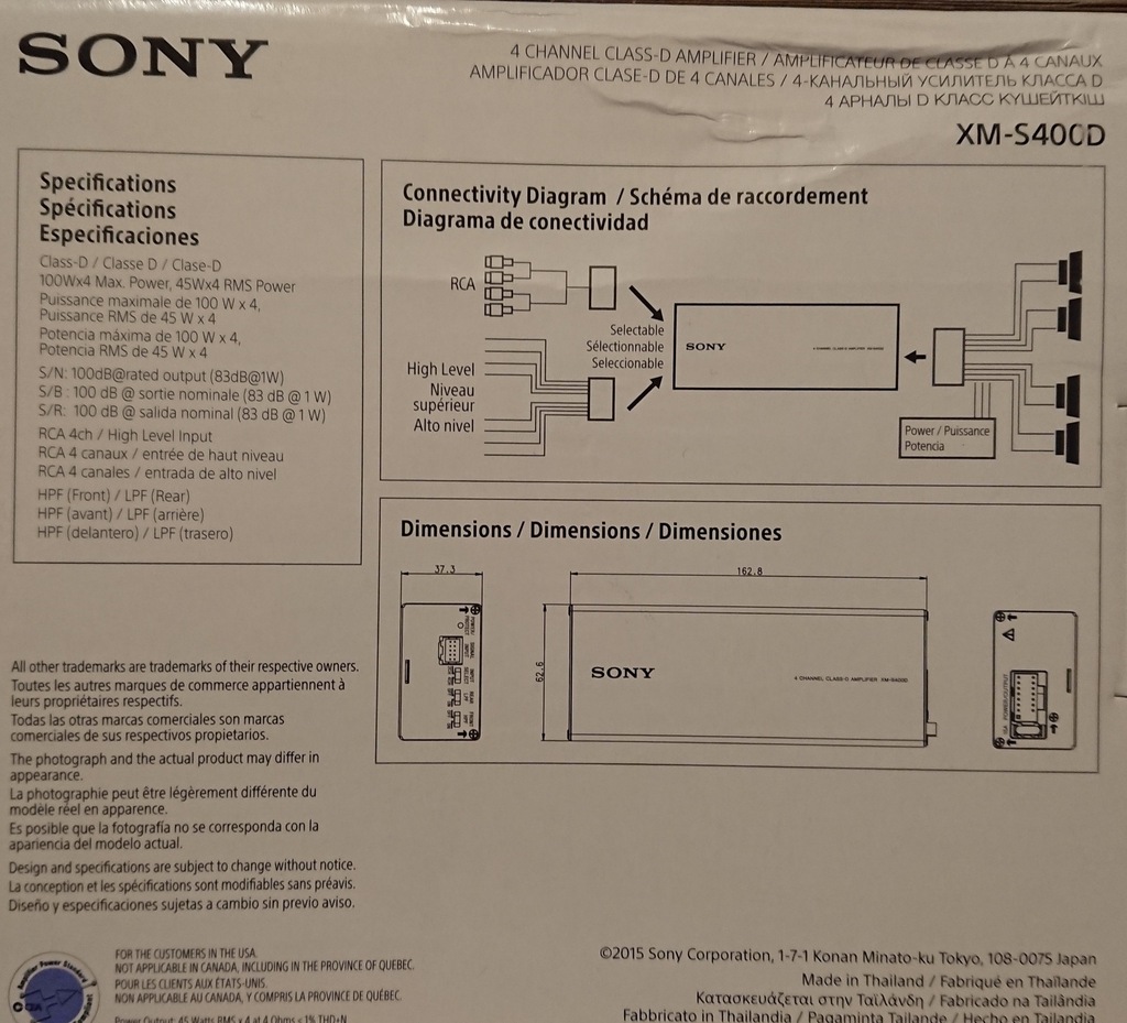 Amplificador Sony XM-S400D 4x100w