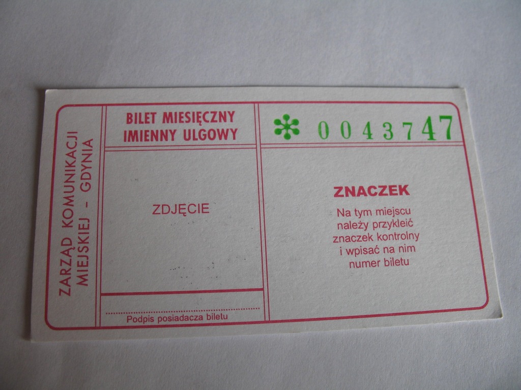 Bilet ZKM Gdynia miesięczny