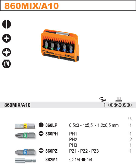 10 końcówek wkrętakowych + uchwyt magnetyczny BETA