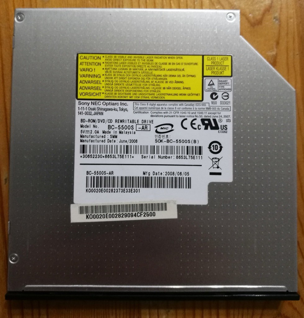SONY NEC Optiarc BD-ROM DVD-RW CD-RW BC-5500S-AR