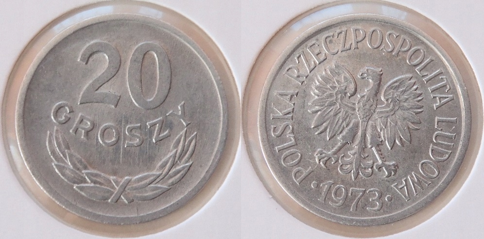 20 groszy 1973 r. Bez znaku mennicy.