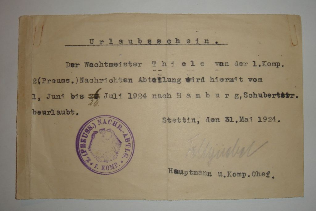 Stettin - Szczecin - przepustka urlopowa - 1924r.