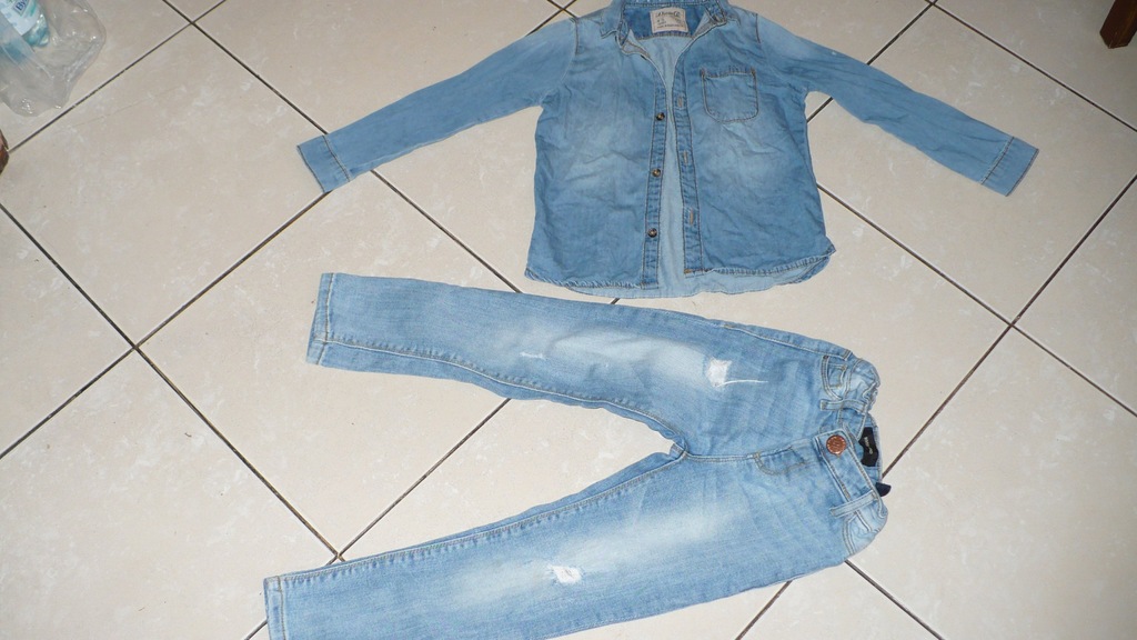 Koszula dżins plus spodnie dziury 4-5 lat 110 cm