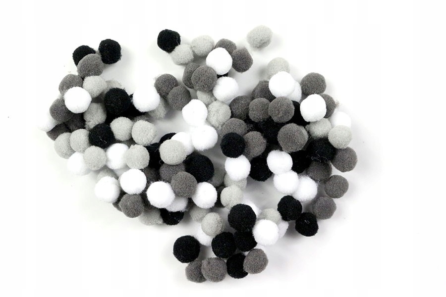 Pompony pluszowe czarne,białe,szare 10 mm 100szt