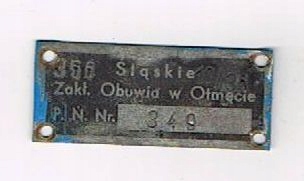 Otmęt Śląskie Zakłady Obuwia tabliczka znamionowa