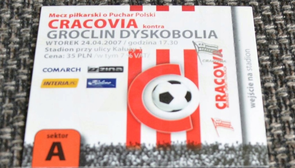 BILET CRACOVIA - GROCLIN DYSKOBOLIA 24.04.2007