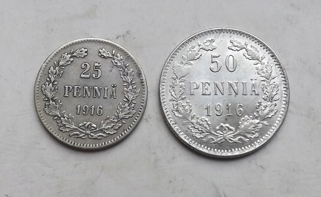 25 + 50 PENNIA 1916 FINLANDIA srebro