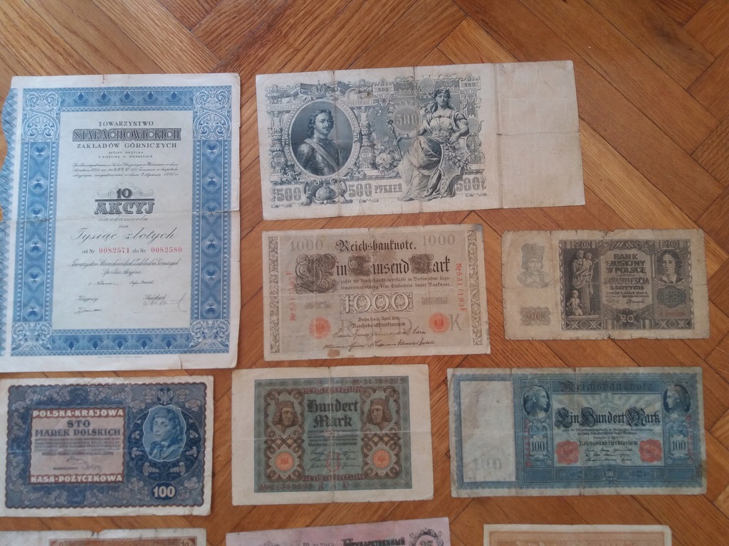 Zbiór banknotów z lat 1898-1946 18szt. Ruble Marki