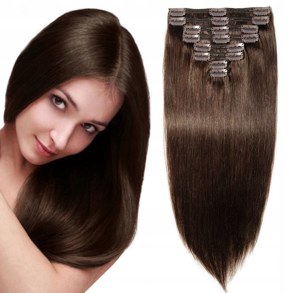 WŁOSY DOCZEPIANE CLIP CIEMNY BRĄZ 25CM 8 TAŚM #7