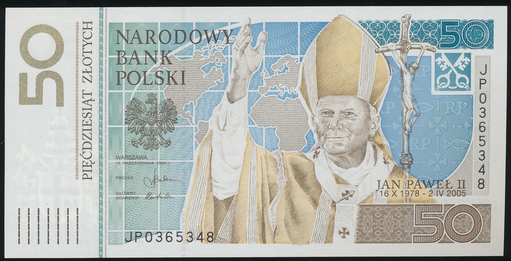 3655. PWPW 50 zł 2005 Jan Paweł II, st.1