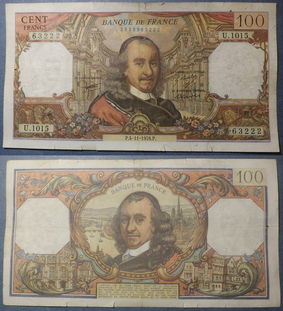 100 FRANKÓW 1976 FRANCJA stan 3+