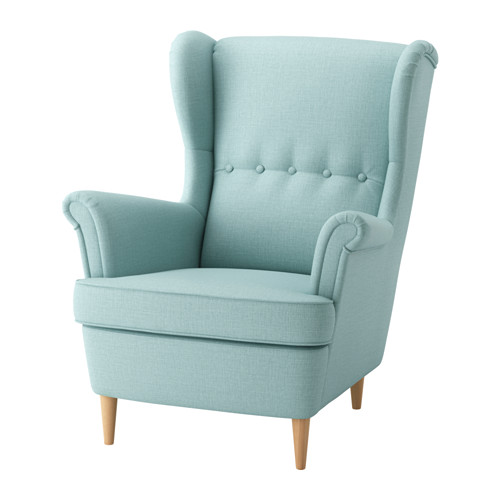 IKEA STRANDMON wygodny stylowy fotel uszak TURKUS