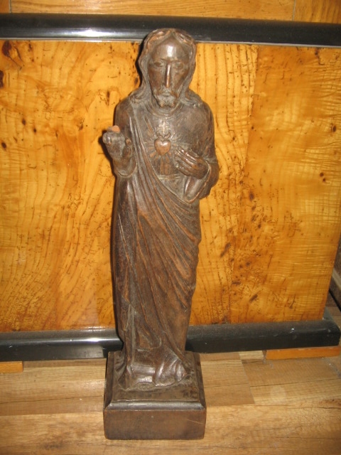 FIGURA JEZUS Z PŁONĄCYM SERCEM MAHOŃ XIX WIEK