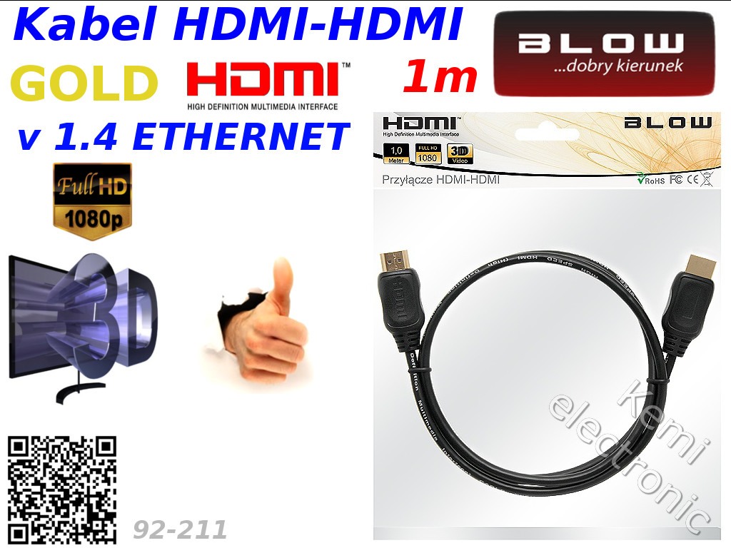 Przewód kabel BLOW HDMI Gold v1.4 Ethernet 1m 211